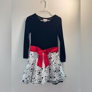 Ashley Ann Black and White Dress with Red Bow